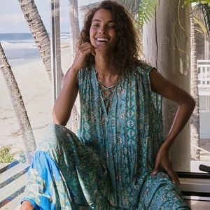 Free People Hawaii Boho Print Blue Flowy Dress